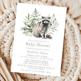 Invitation Baby shower hydrographique Woodland Raccoon