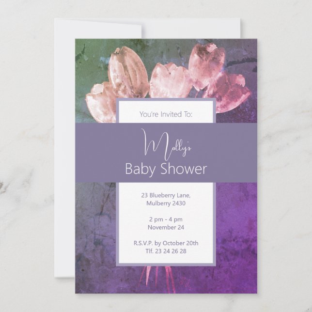 Invitation baby shower illusima Boho Watercolor Tulips (Devant)