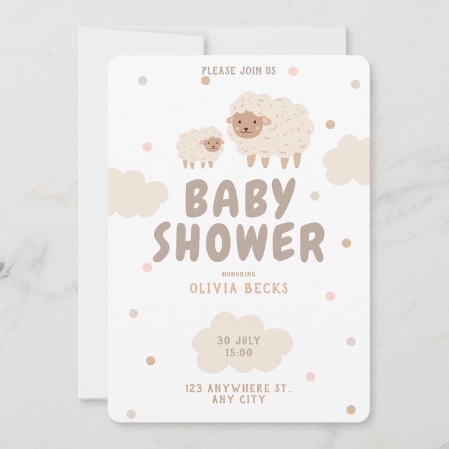 Invitation Baby shower Illustratif Cream Pastel (Devant)