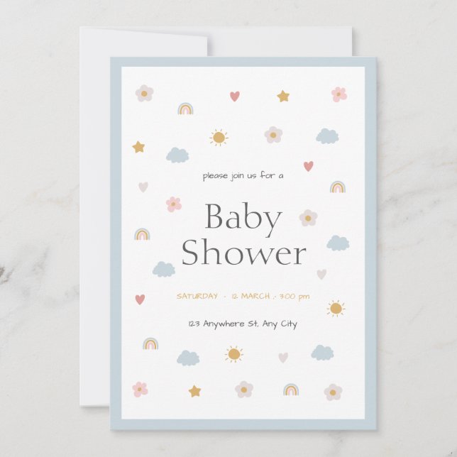 Invitation Baby shower illustratif Pastel (Devant)