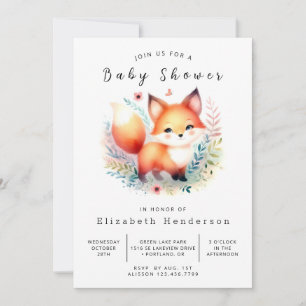 Invitation Baby shower illustré de renard boisé