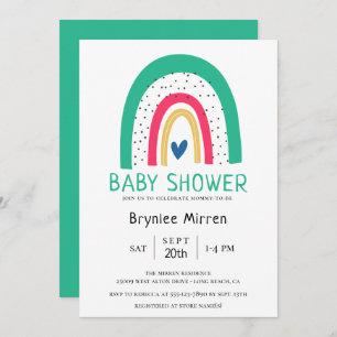 Invitation Baby shower illustré par un arc-en-ciel coloré