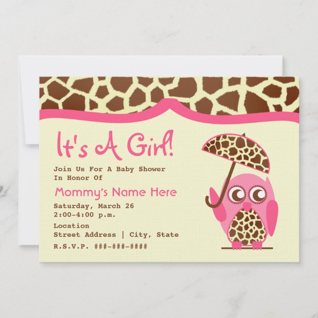 Invitation Baby shower - Impression de la Girafe et Chouette  (Devant)