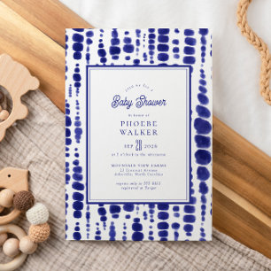 Invitation Baby shower indien Shibori Dark Blue Tie Dye