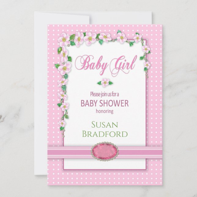 Invitation baby shower, Insérez le nom, Fille bébé (Devant)