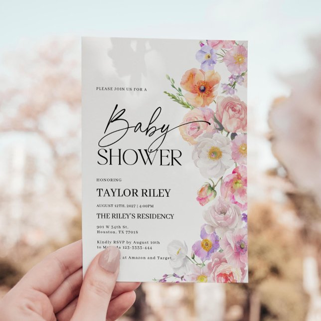 Invitation baby shower | Invitation Florale d'été (flower baby shower invitation)