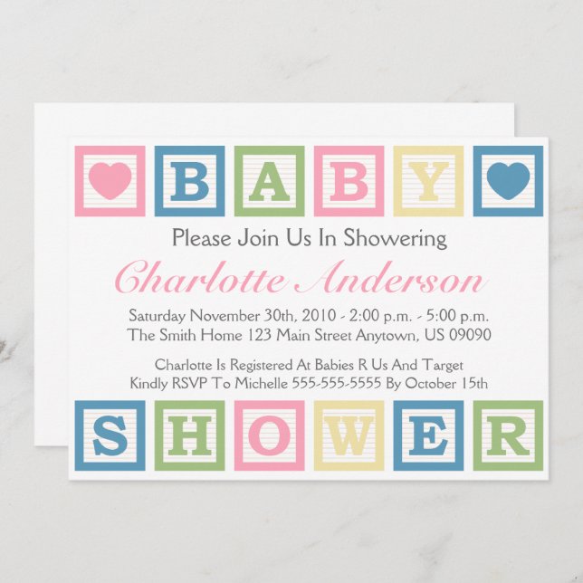 Invitation Baby shower Invitiations (rose) constitutifs de (Devant / Derrière)