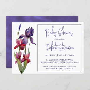 Invitation Baby shower Iris Fleur violet violet royale