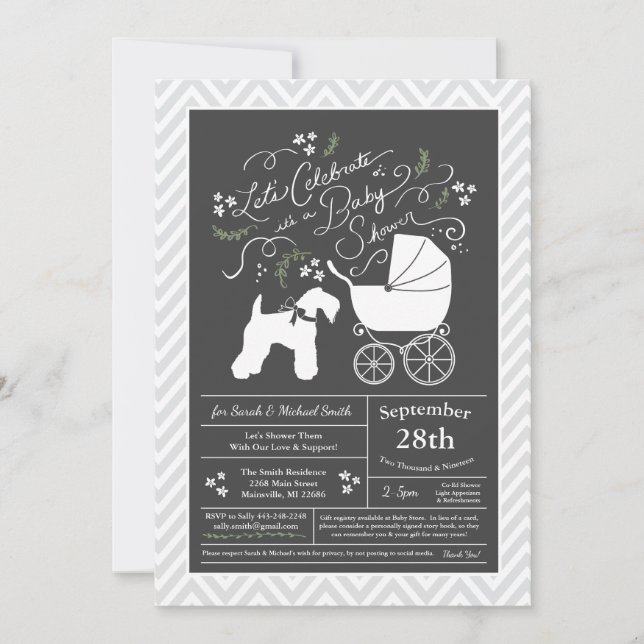 Invitation Baby shower irlandais Kerry Blue Terrier (Devant)