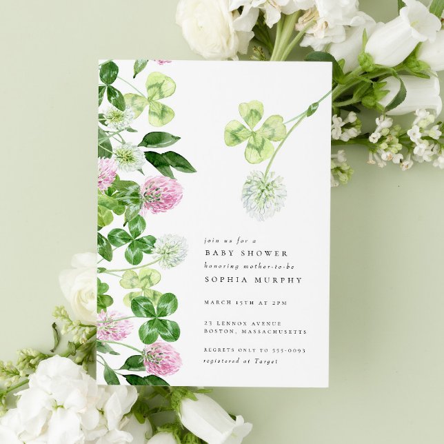 Invitation Baby shower irlandais Shamrock vert violet Clover (Créateur téléchargé)