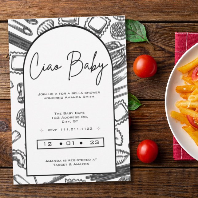 Invitation Baby Shower Italien, Ciao Bébé, Mixte (Créateur téléchargé)