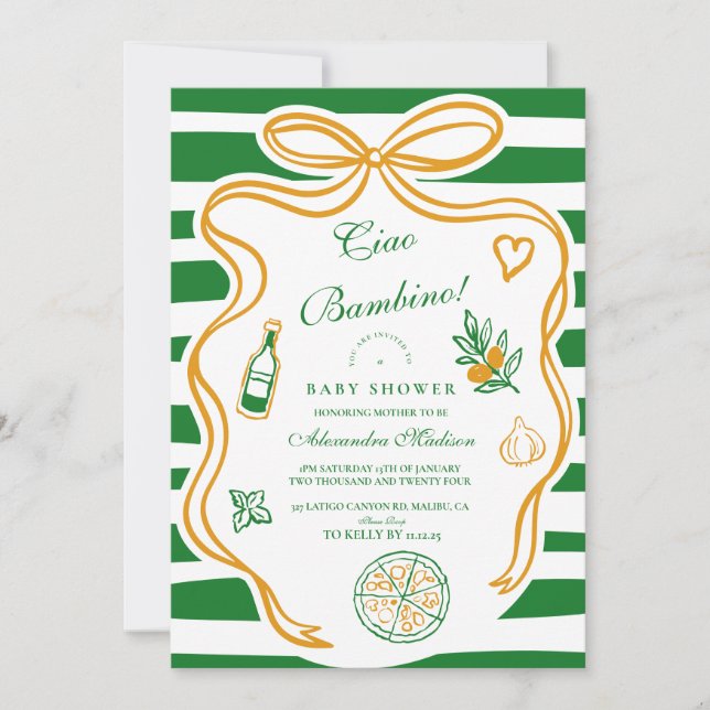 Invitation Baby shower italien vert Ciao Bambino (Devant)