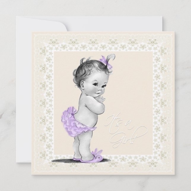 Invitation Baby shower ivoire et lavande (Devant)