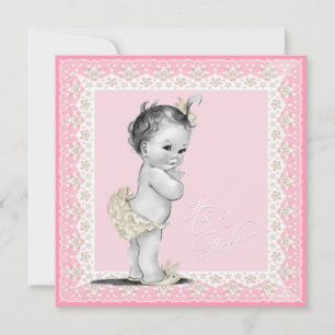 Invitation Baby Shower Ivoire et Rose