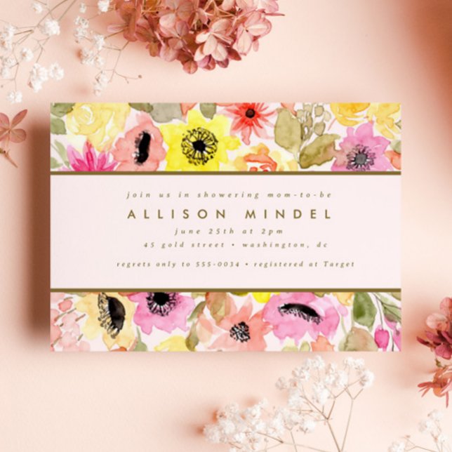 Invitation Baby shower Jardin à fleurs rose vif (Créateur téléchargé)