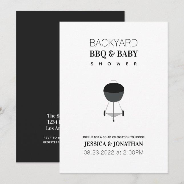 Invitation Baby shower Jardin BBQ Co-Ed Couples Simple (Devant / Derrière)