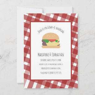 Invitation Baby shower Jardin BBQ Hamburger Plaqué Rouge