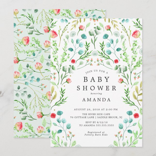 Invitation Baby shower Jardin Botanique (Devant / Derrière)