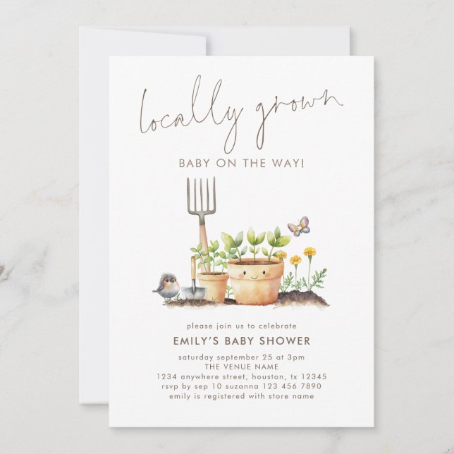 Invitation Baby shower Jardin Cultivé localement (Devant)