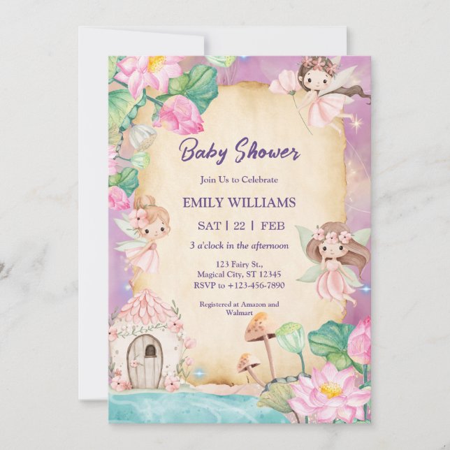Invitation Baby Shower Jardin de Fées Magique (Devant)