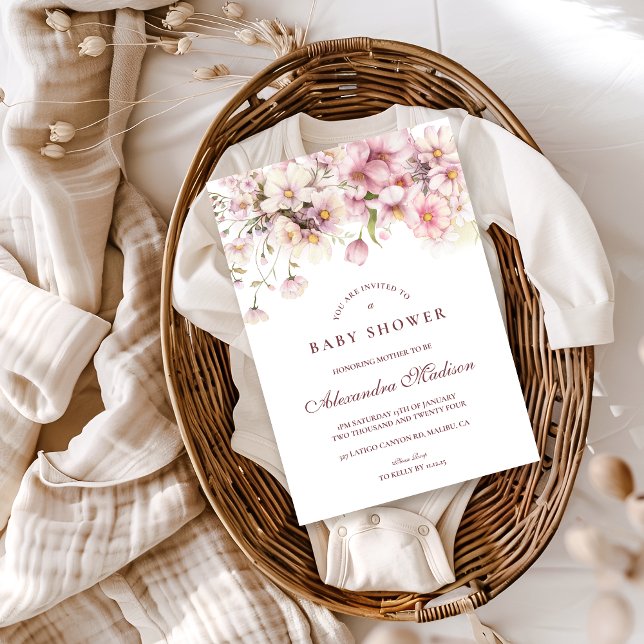 Invitation Baby Shower Jardin de Fleurs Rouges (Créateur téléchargé)