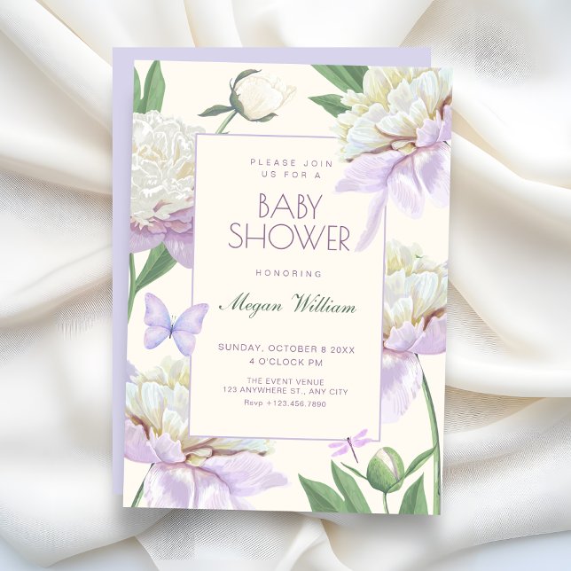 Invitation Baby shower jardin de fleurs violet pourpre (Créateur téléchargé)