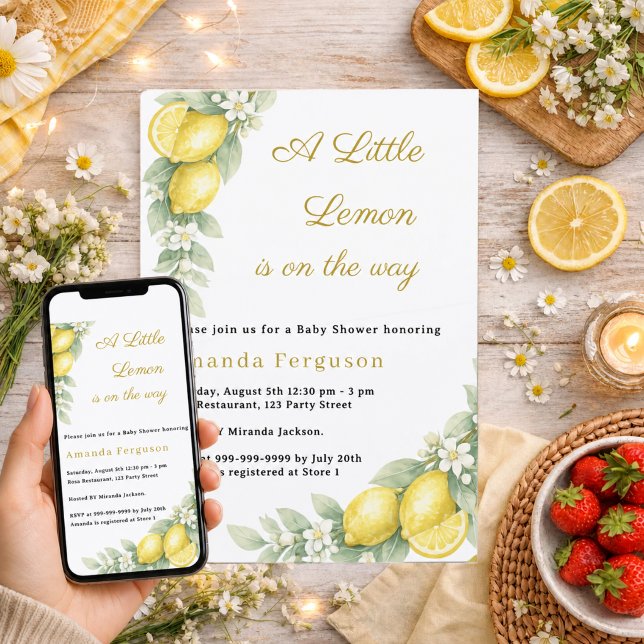 Invitation Baby Shower jardin d'été au citron citrus (Créateur téléchargé)