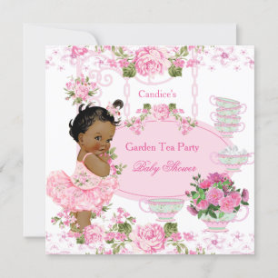 Invitation Baby Shower Jardin Fête de Thé Dentelle Rose Ethni