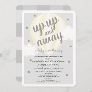 Invitation Baby shower jaune à bulle à air chaud vers le haut