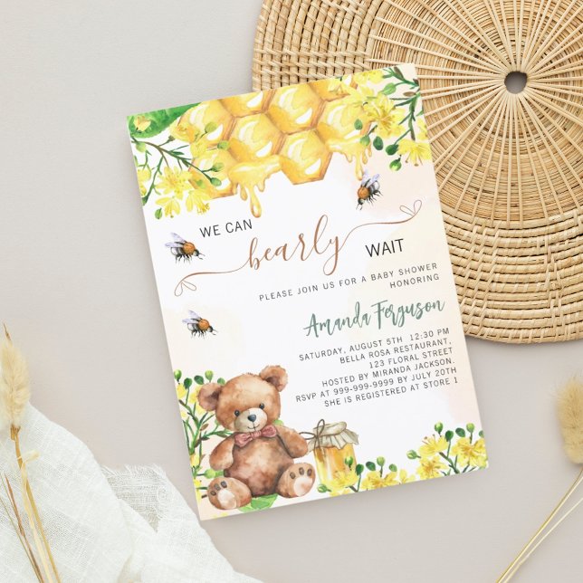 Invitation Baby shower jaune de l'abeille en peluche (Créateur téléchargé)