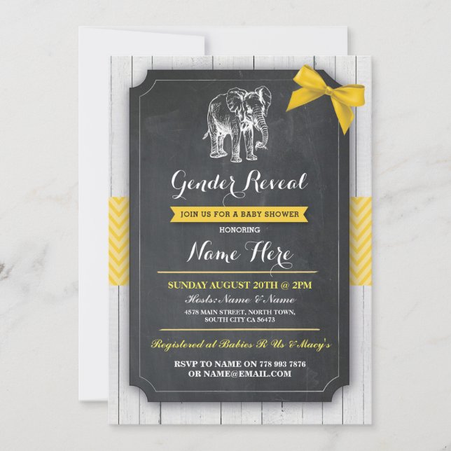 Invitation Baby shower jaune de l'éléphant Lemon Bow Invitati (Devant)