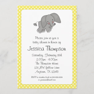 Invitation Baby shower jaune de pois d'éléphant