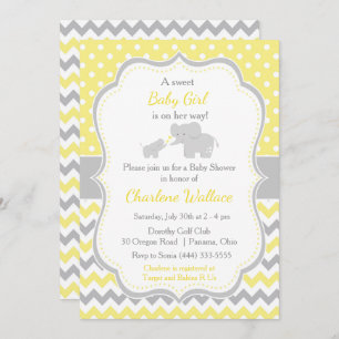 Invitation Baby shower jaune et gris éléphant