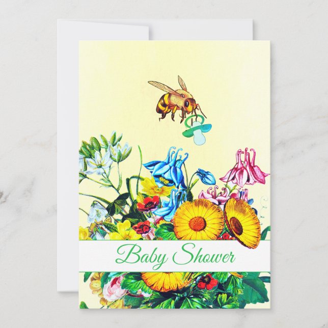 Invitation Baby shower Jaune Fleur Miel Abeille mignonne (Devant)