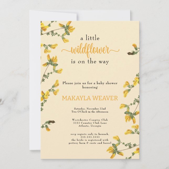 Invitation Baby shower jaune fleur sauvage Boho (Devant)