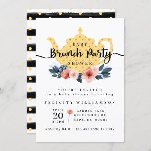 Invitation Baby shower Jaune Floral Bunal Tea Party