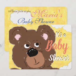 Invitation Baby shower Jaune Lumineux Teddy Bear