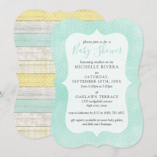 Invitation Baby Shower Jaune Menthe Bois Rustique Genre Neutr