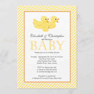 Invitation Baby shower jaune moderne de couples de canards