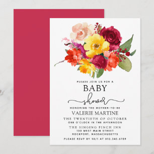 Invitation Baby shower jaune orange rose bordeaux