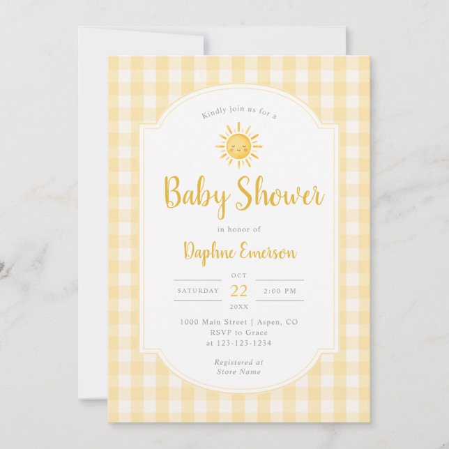 Invitation Baby-Shower Jaune Sunshine (Devant)
