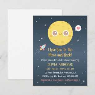 Invitation Baby Shower Je t'aime jusqu'à la lune et retour