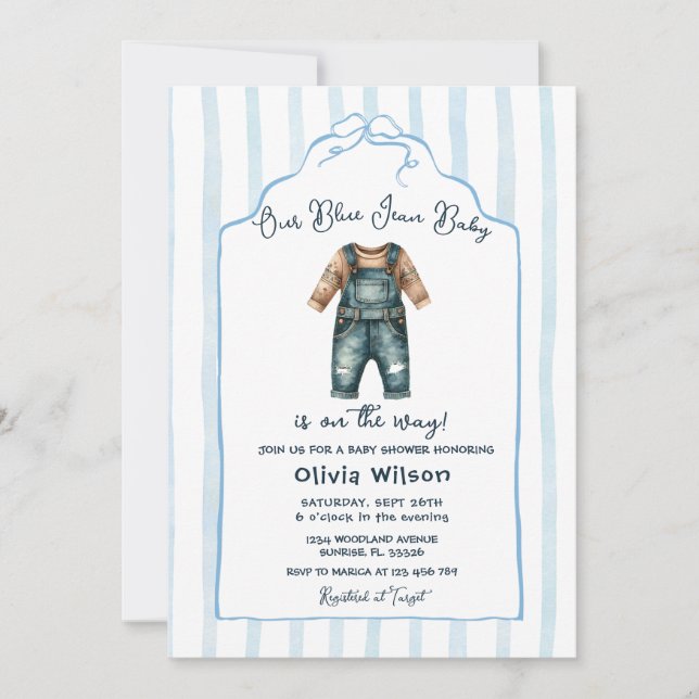Invitation Baby Shower Jean Bleu (Devant)