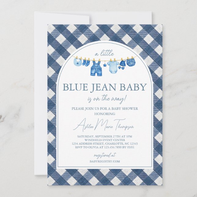 Invitation Baby-Shower Jean Bleu (Devant)
