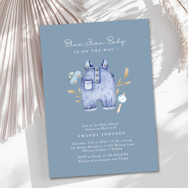 Invitation Baby Shower Jean Bleu Moderne  (Créateur téléchargé)