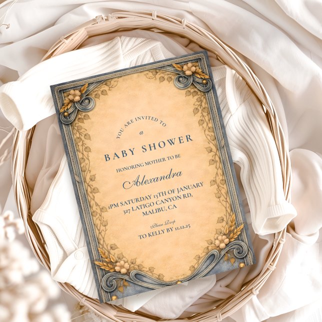 Invitation Baby Shower Jean Bleu Rustique (Créateur téléchargé)