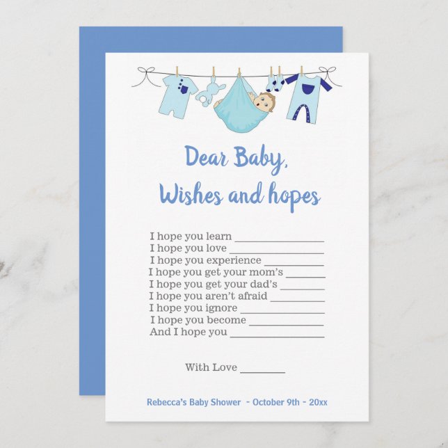 Invitation Baby shower Jeu Cher bébé Voeux et espoirs (Devant / Derrière)