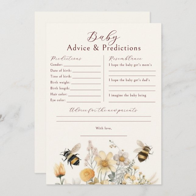 Invitation Baby shower Jeu Prédictions Conseils Voeux (Devant / Derrière)