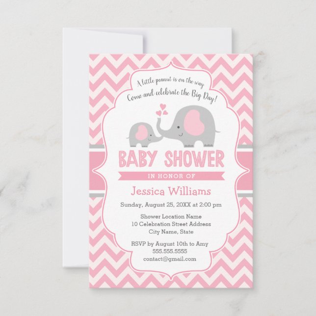 Invitation Baby shower jeune fille rose gris rose moderne (Devant)