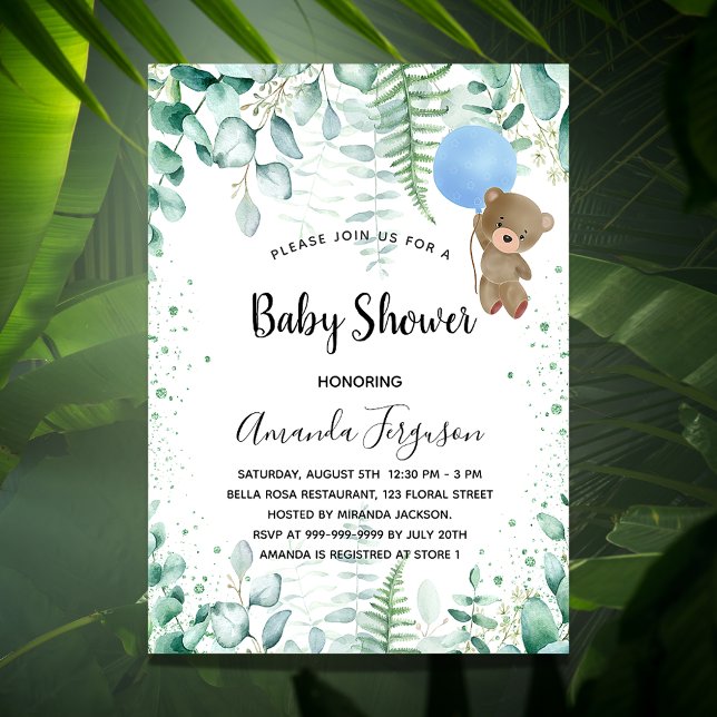 Invitation Baby shower jeune garçon forêt d'eucalyptus (Créateur téléchargé)